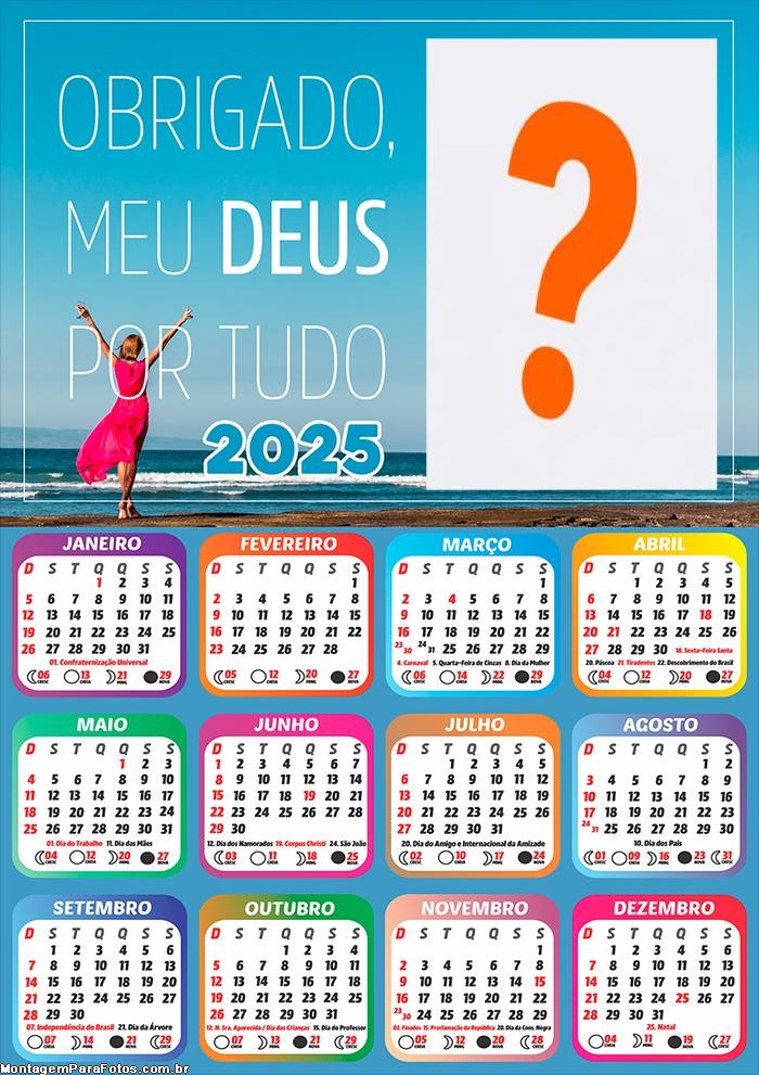 Calendário 2025 Obrigado meu Deus por tudo Montagem Grátis Online