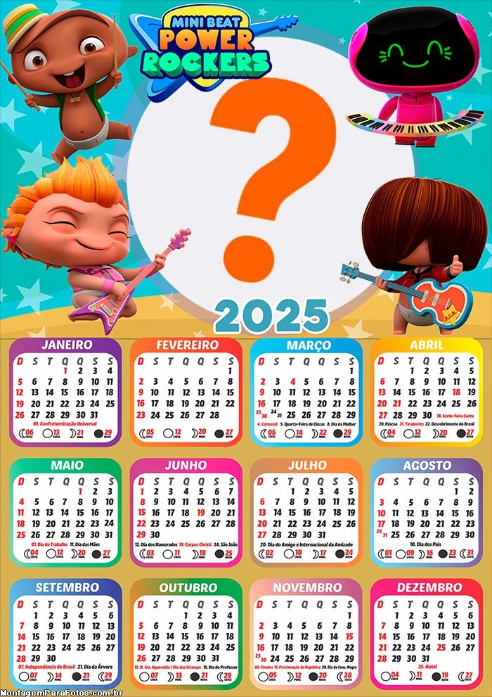 Calendário 2025 Mini Beat Power Rockers Montagem Grátis