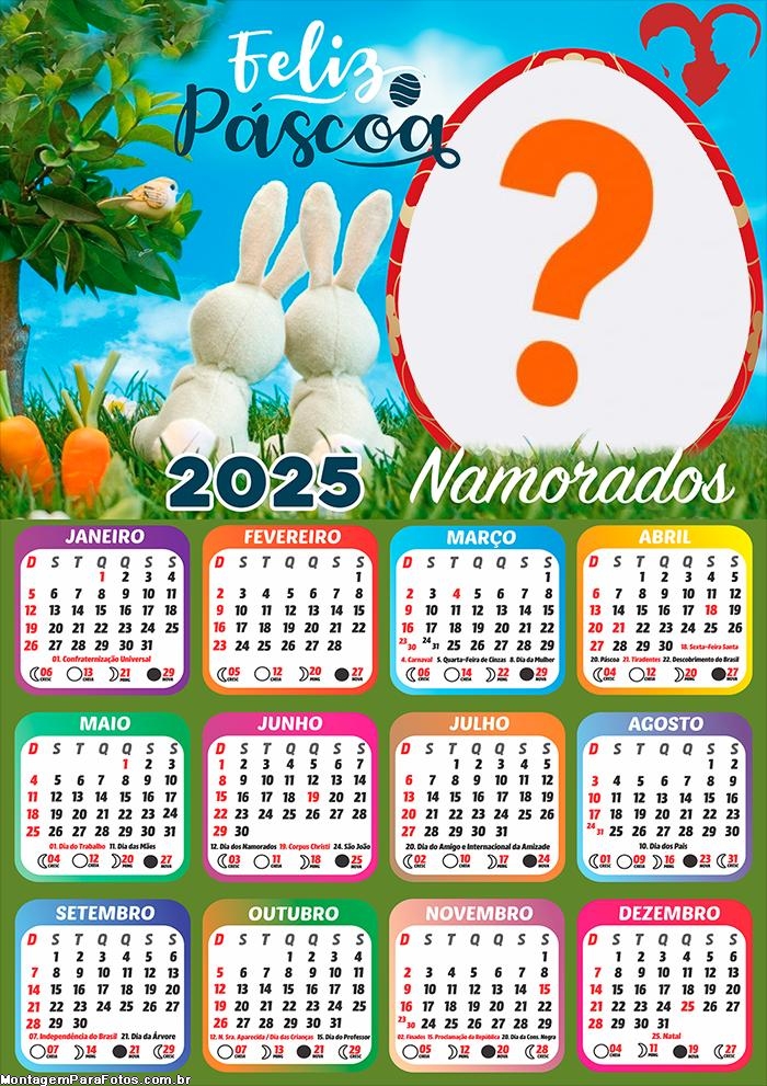 Calendário 2025 Feliz Páscoa Namorados Montagem Online