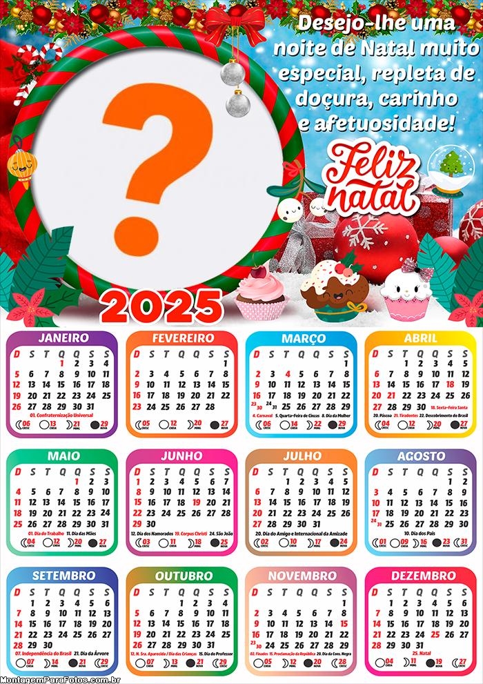 Calendário 2025 Feliz Natal Carinho e Afetuosidade Montagem de Foto