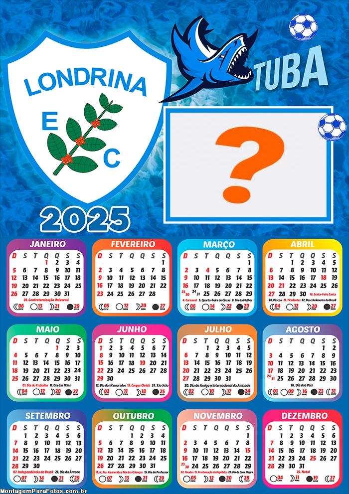 Calendário 2025 Londrina Time de Futebol Moldura Online