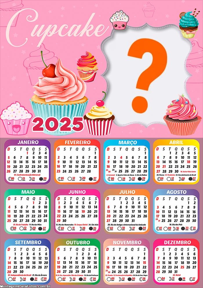 Calendário 2025 Cupcake Montagem Grátis Online