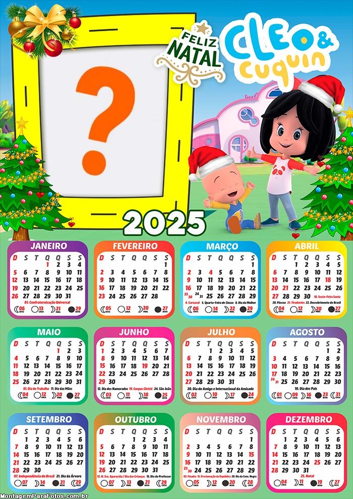 Moldura Calendário 2025 Feliz Natal Cleo e Cuquin Online