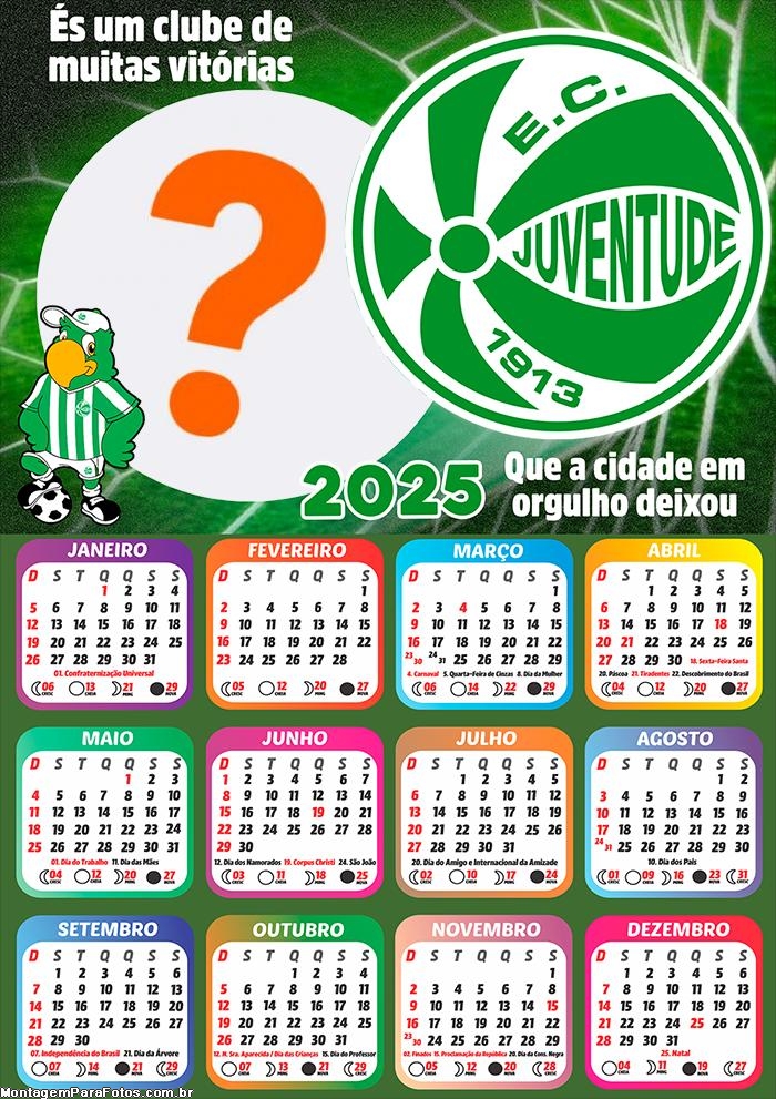 Calendário 2025 Juventude Time de Futebol Foto Montagem Online