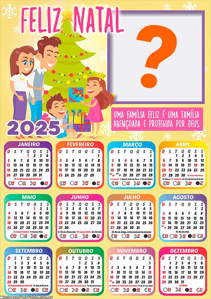 Calendário 2025 Família Abençoada Feliz Natal Montagem de Foto