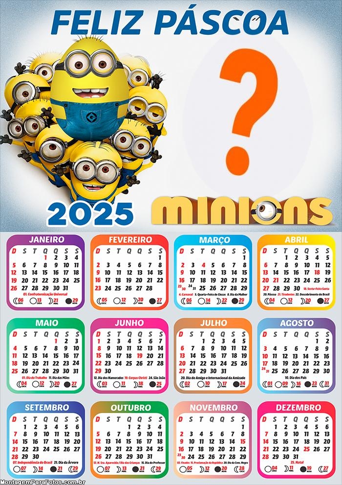 Calendário 2025 Feliz Páscoa Minions Montagem Online