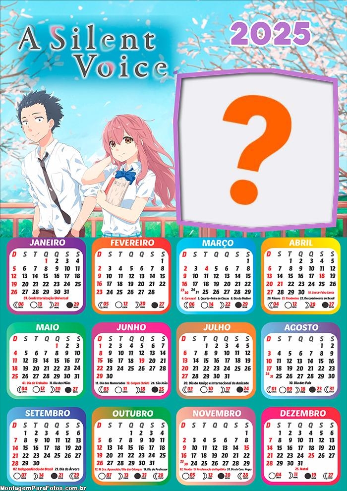 Colagem de Foto Calendário 2025 A Silent Voice