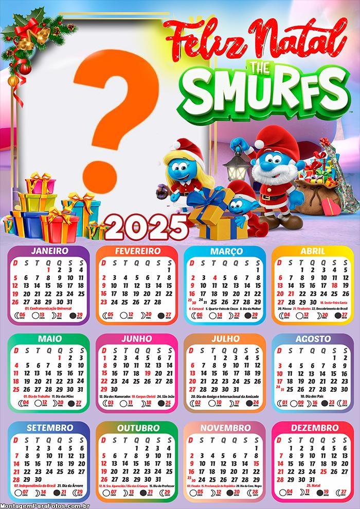 Moldura Calendário 2025 Feliz Natal Smurfs Online