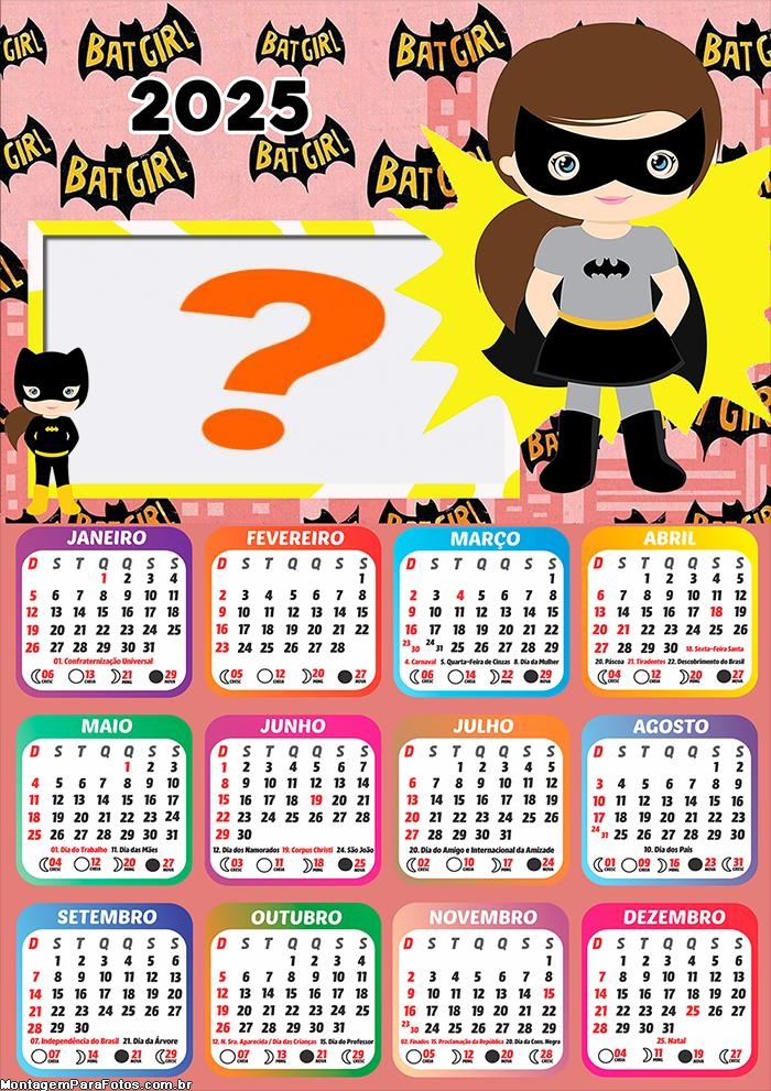 Calendário 2025 BatGirl Cute Foto Montagem Online