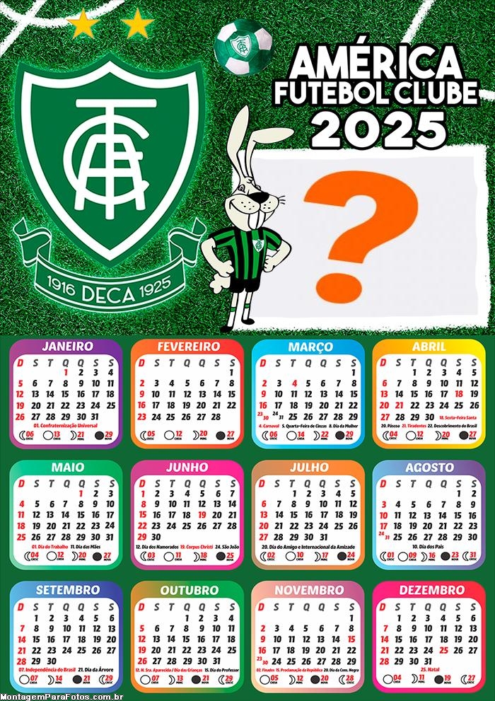 Calendário 2025 América Futebol Clube Colagem Online Grátis