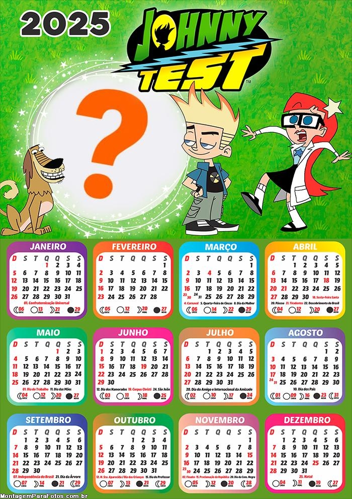 Calendário 2025 Johnny Test Foto Montagem Online