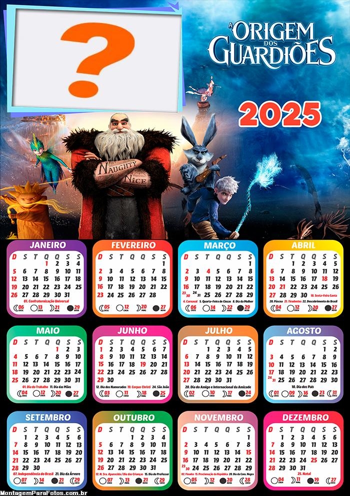 Colagem de Foto Calendário 2025 A Origem dos Guardiões