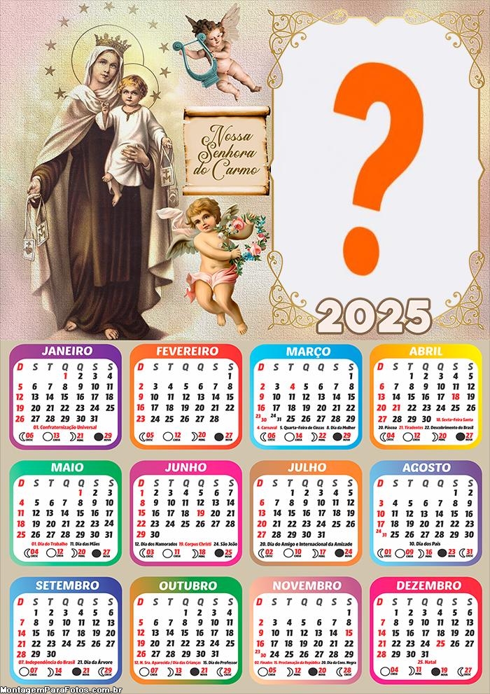 Calendário 2025 Nossa Senhora do Carmo Foto Montagem Grátis