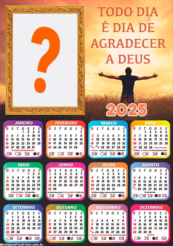 Calendário 2025 Gratidão a Deus Colagem Online Grátis