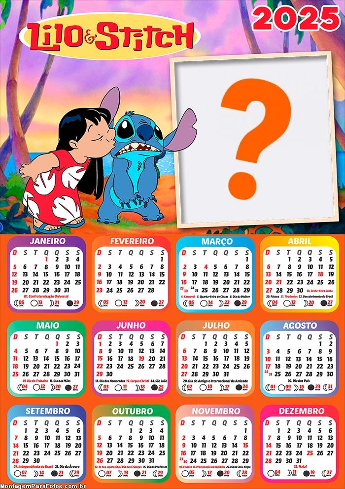 Calendário 2025 Lilo e Stitch Foto Montagem Online