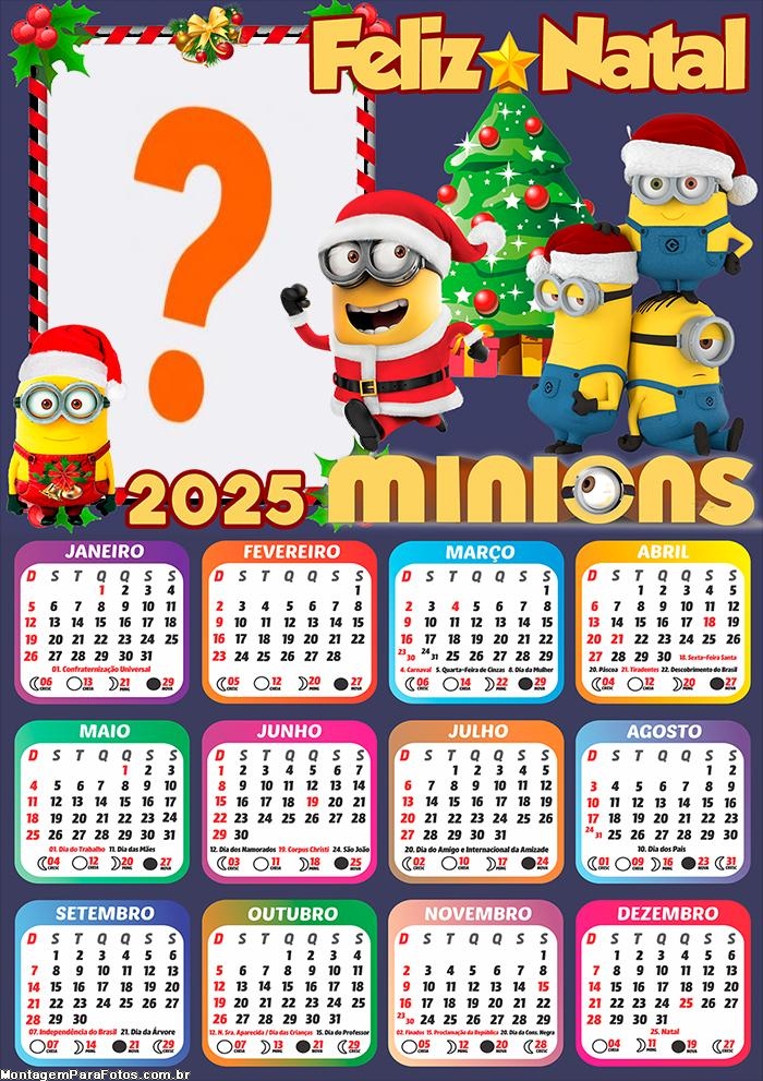 Calendário 2025 Feliz Natal Minions Montagem Online