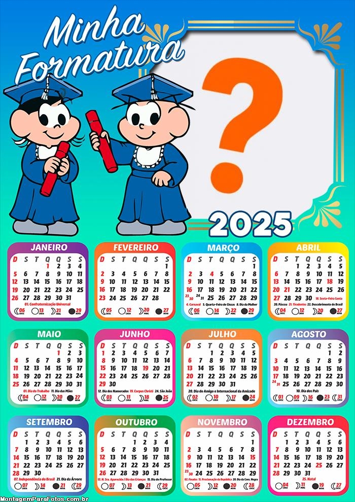 Calendário 2025 Minha Formatura Mônica e Cebolinha