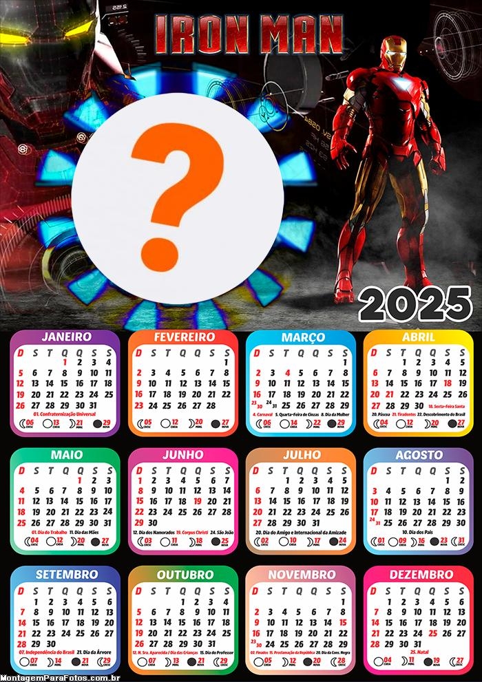 Calendário 2025 Homem de Ferro Iron Man Fazer Montagem Online