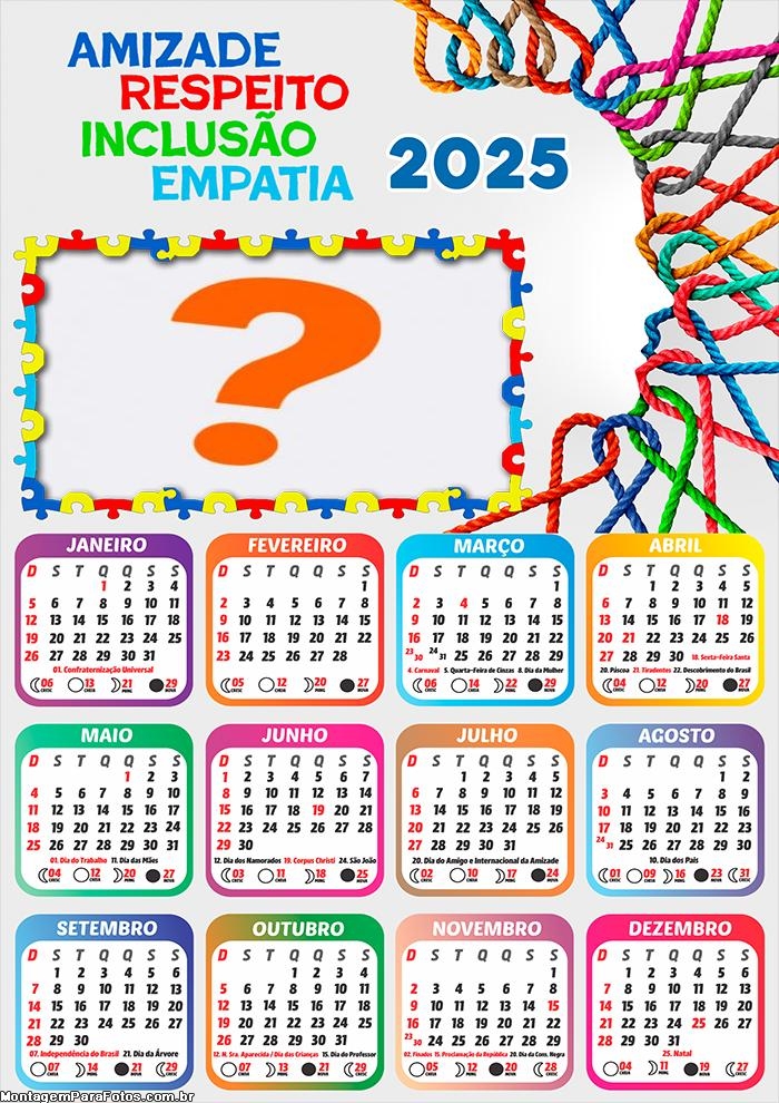 Colagem de Foto Calendário 2025 Tema Autismo