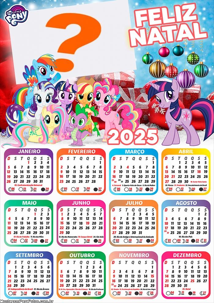 Calendário 2025 Feliz Natal My Little Pony Montagem Online