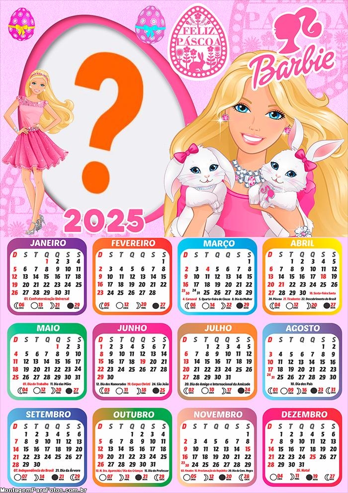 Foto Calendário 2025 Feliz Páscoa Barbie Desenho Moldura