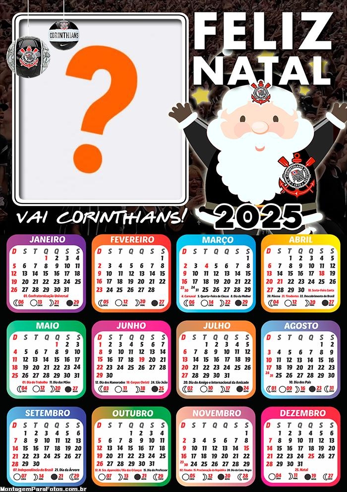 Calendário 2025 Papai Noel Corinthiano Montagem Online