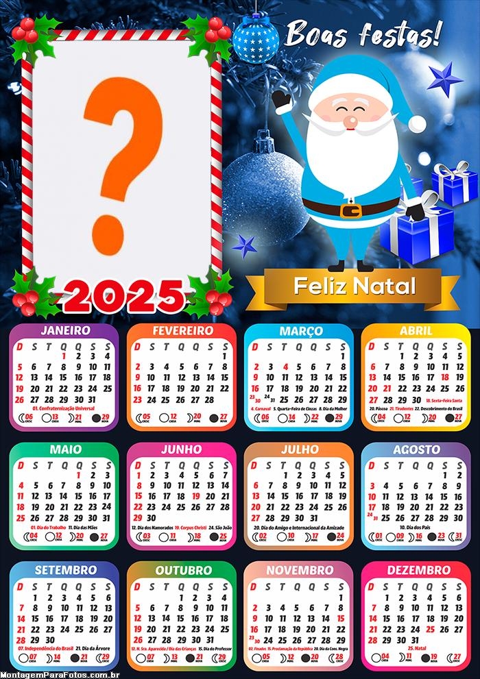 Calendário 2025 Papai Noel Azul Montagem Online