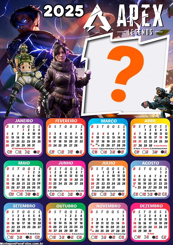 Calendário 2025 Apex Legends Colagem Online Grátis