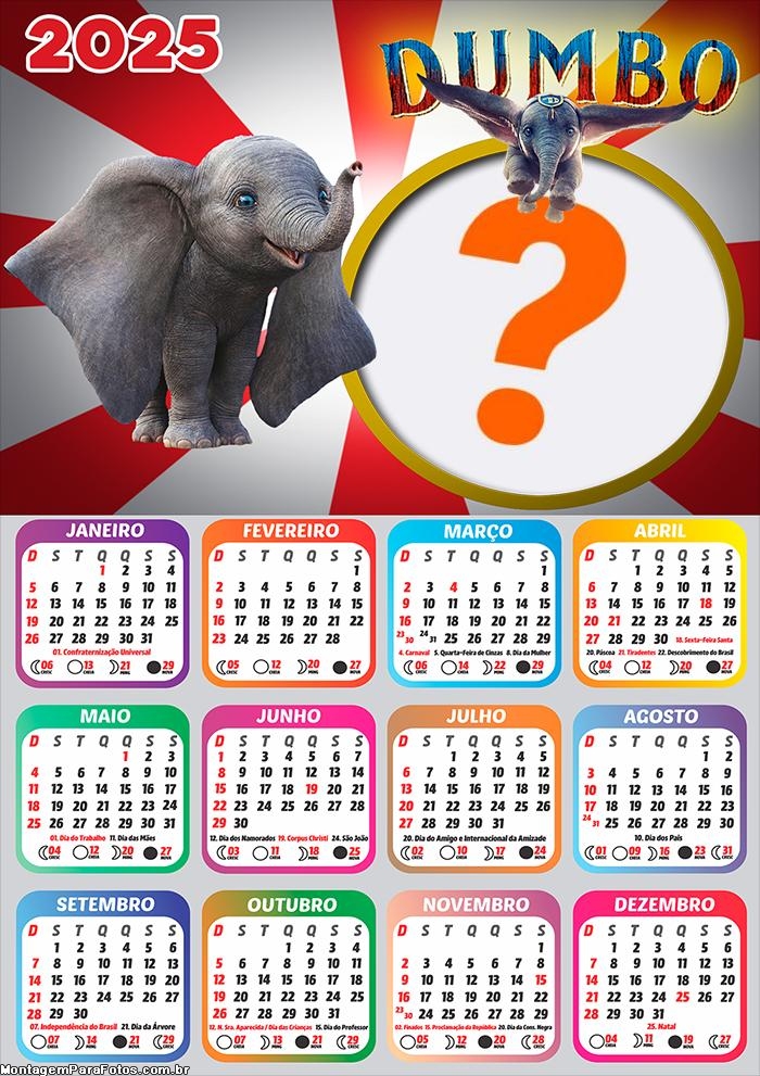 Calendário 2025 Dumbo Montagem de Foto