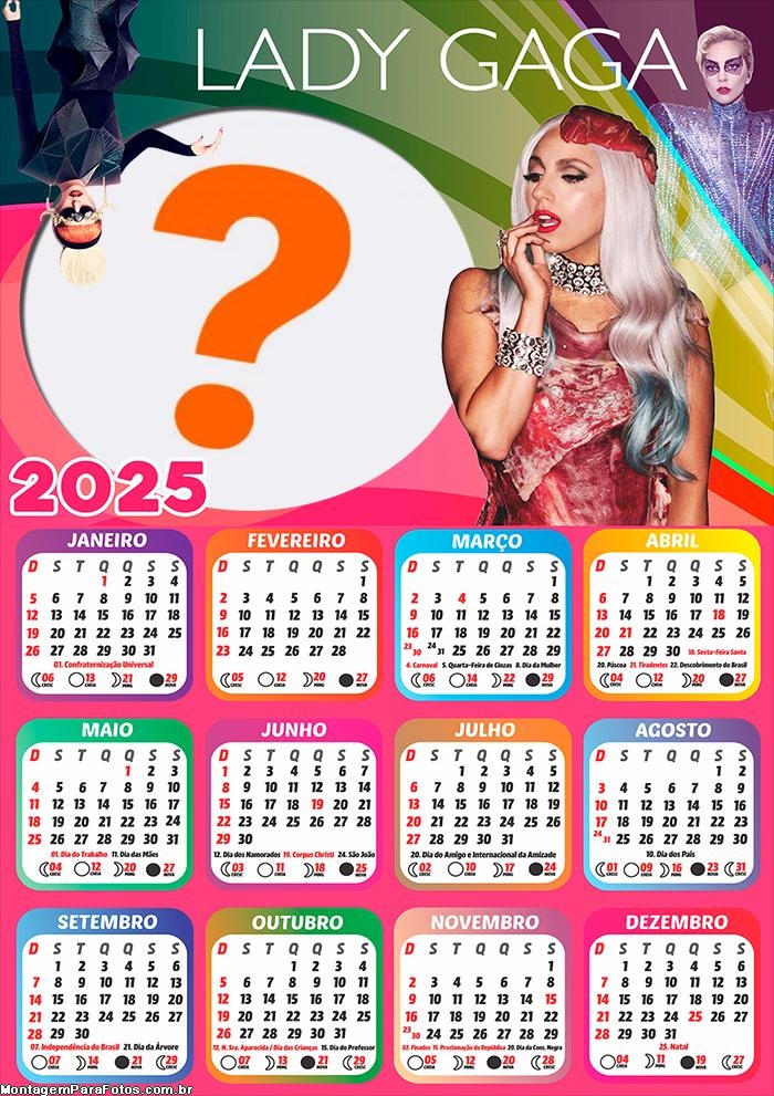 Calendário 2025 Lady Gaga Montagem Online