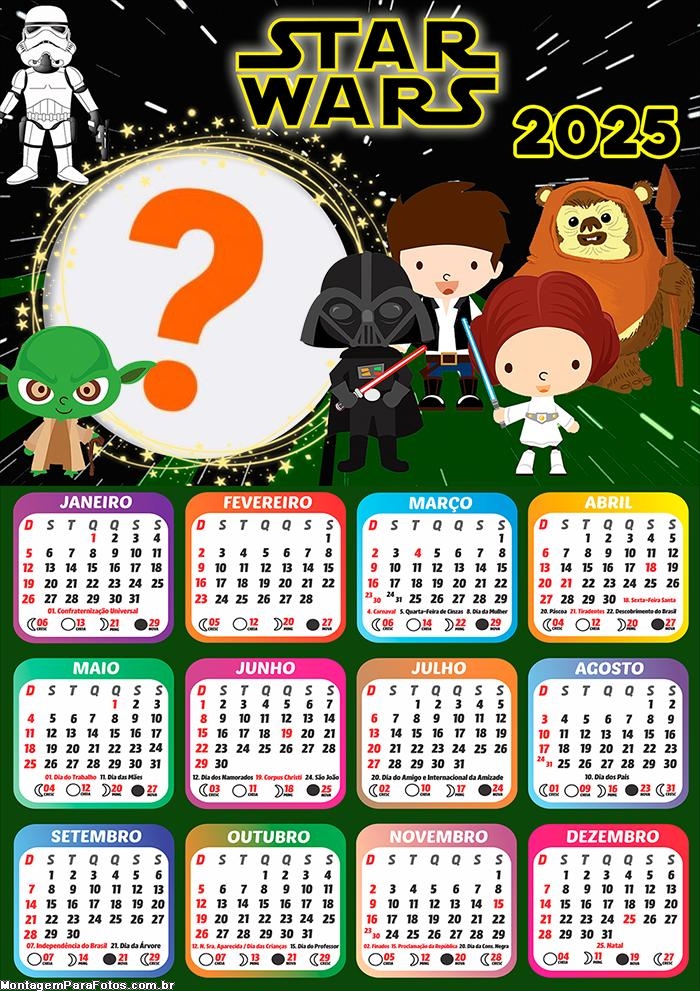 Calendário 2025 Star Wars Cute Foto Montagem Grátis