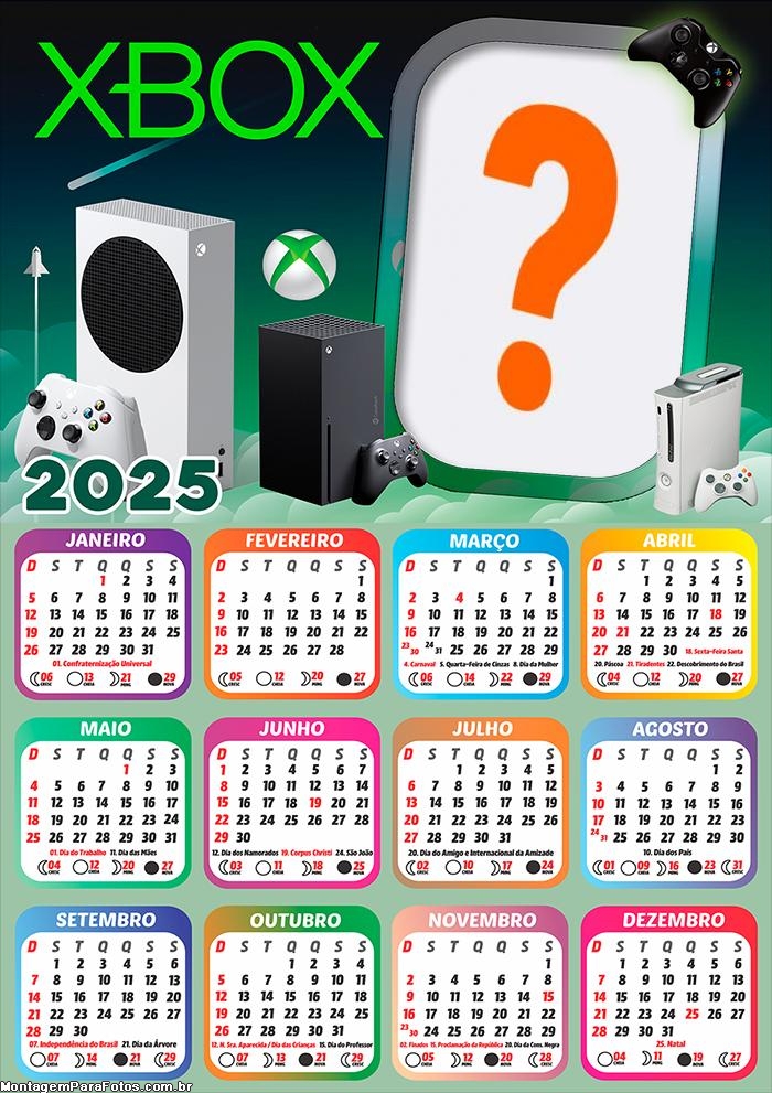 Calendário 2025 Xbox Montagem Online