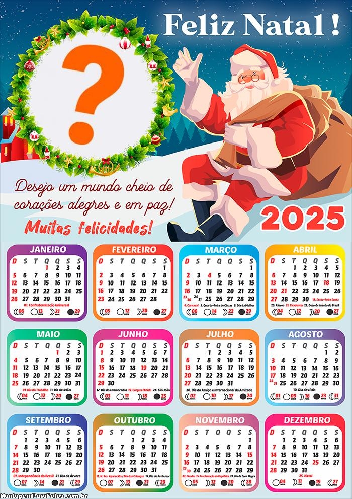 Calendário 2025 Desejo um Mundo cheio de corações Montagem Online