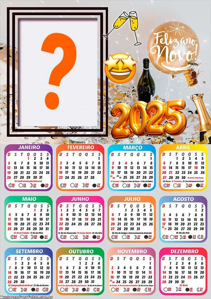 Calendário 2025 Felicidades em 2025 Colagem Grátis