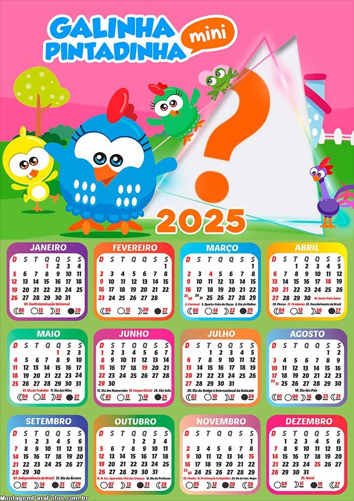 Calendário 2025 Galinha Pintadinha Mini Foto Montagem