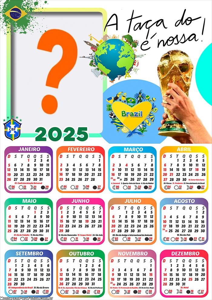 Calendário 2025 Brasil Seleção Colagem de Foto