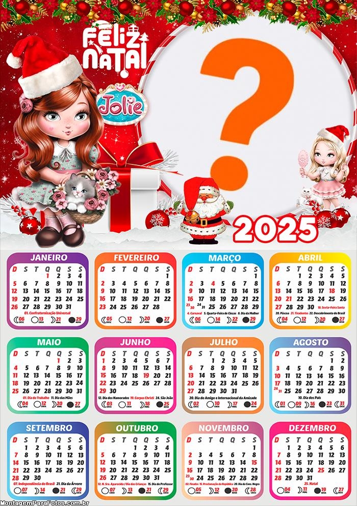 Calendário 2025 Feliz Natal da Jolie Montagem de Foto