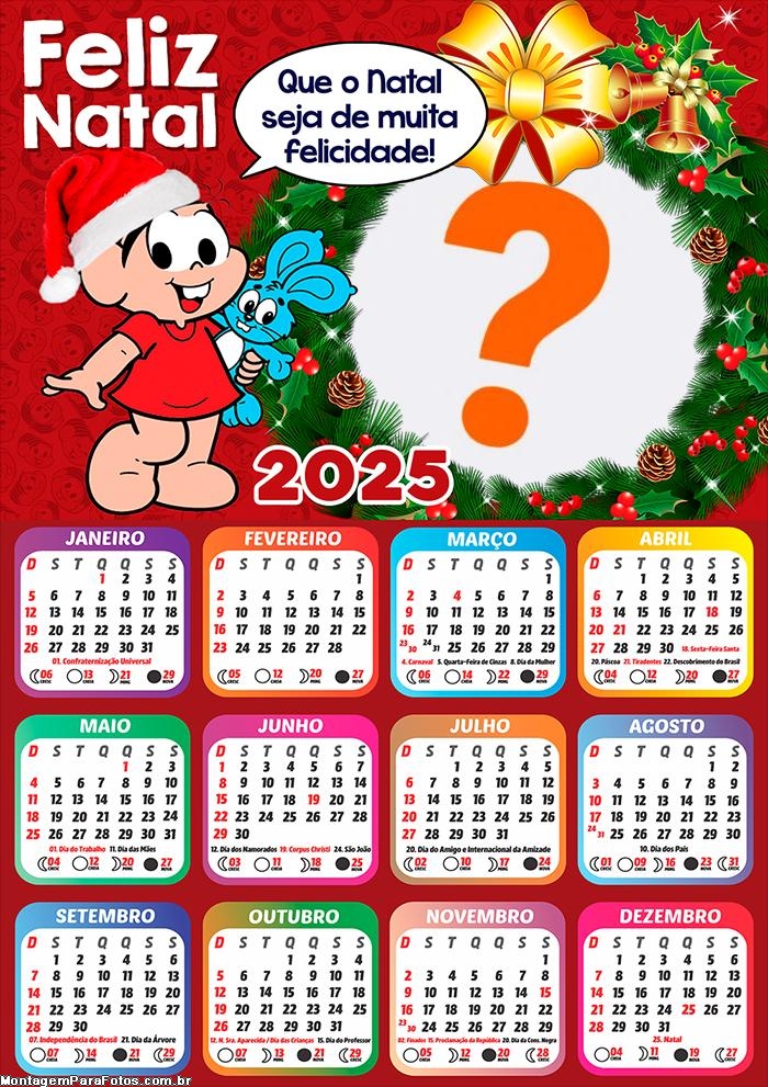 Calendário 2025 Feliz Natal Mônica Montagem Online