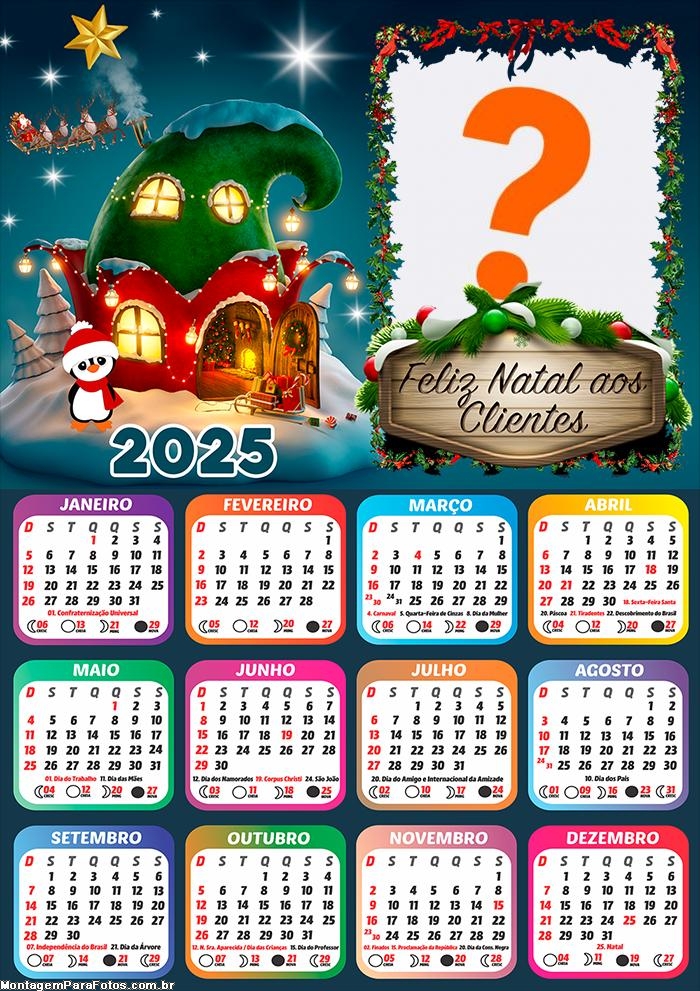 Calendário 2025 para Clientes Feliz Natal Montagem Grátis Online