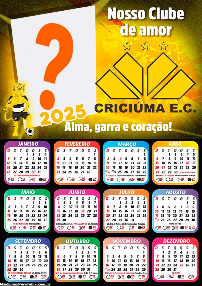 Calendário 2025 Criciúma Time de Futebol Montagem Online