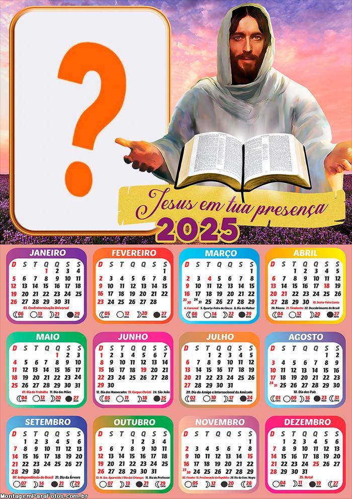 Calendário 2025 Jesus em Tua Presença Foto Montagem