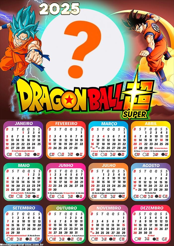 Calendário 2025 Dragon Ball Goku Montagem de Foto