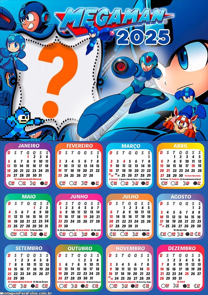 Calendário 2025 Megaman Desenho Montagem de Foto