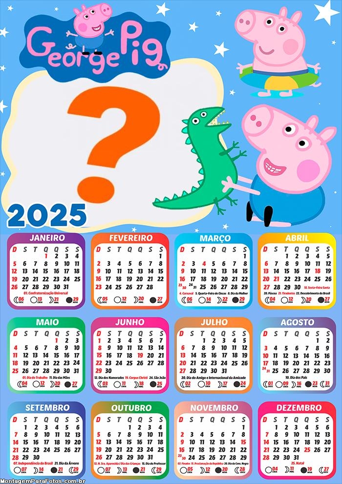 Calendário 2025 George Pig Colagem Online Grátis