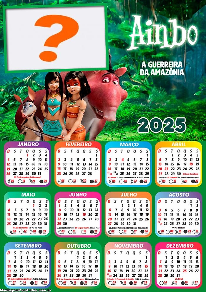 Colagem de Foto Calendário 2025 Ainbo A Guerreira da Amazônia