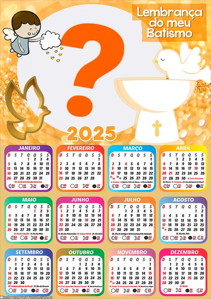 Calendário 2025 Lembrança do Meu Batizado Montagem Online