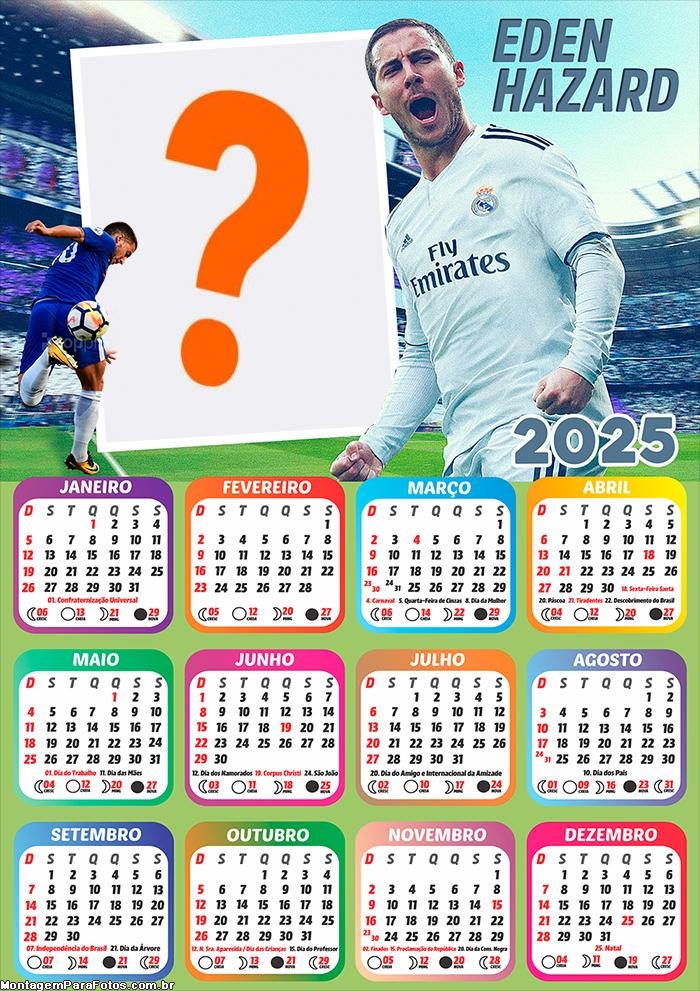 Calendário 2025 Eden Hazard Real Madrid Montagem de Foto