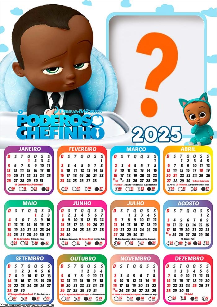 Calendário 2025 Poderoso Chefinho Moreno Colagem de Foto Afro