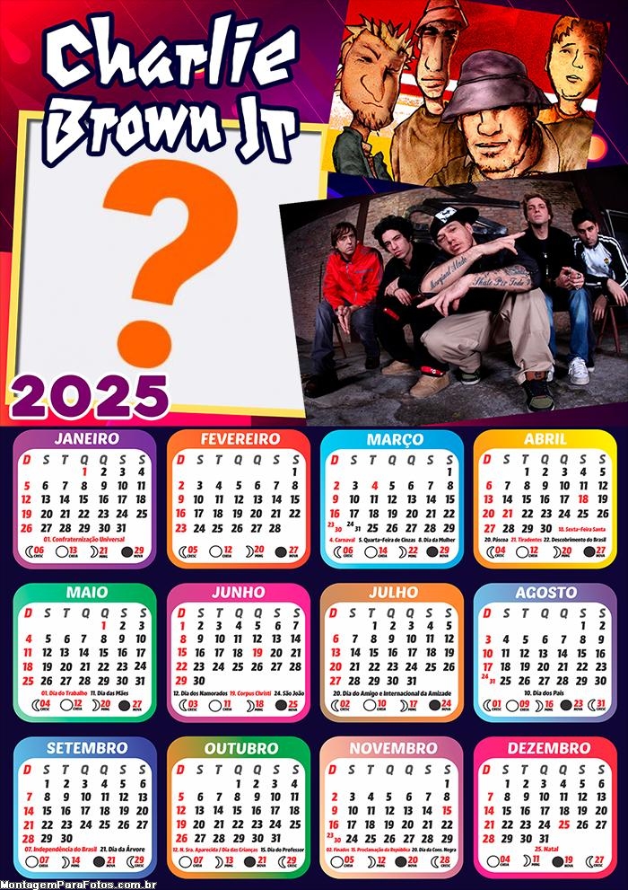 Calendário 2025 Charlie Brown Jr Moldura Online