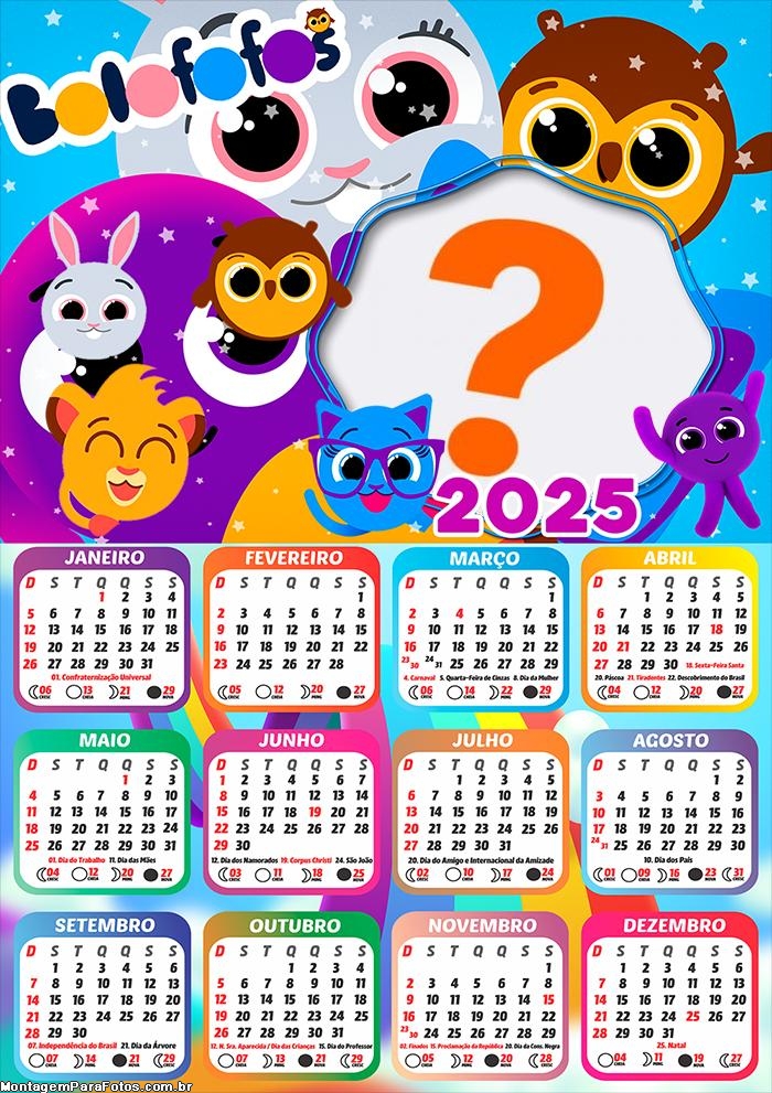 Calendário 2025 Bolofofos Foto Montagem Grátis